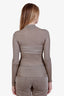 Saint Laurent Taupe Silk Logo Mock Neck Ribbed Shirt Size S