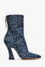Fendi Navy/Rose Gold Jacquard Square Toe Heel Boots Size 38