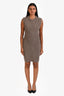 Hermès Taupe Wool Sleeveless Jacquard Bandeau Mini Dress Size 34