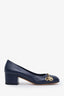 Pre-loved Chanel™ Navy Leather CC Chain Detail Pumps Size 36