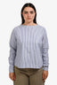 Sibel Saral Blue/White Striped Wide Boat Neck Cotton Top Size L