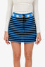 Miu Miu Blue/Black Striped Daisy Crochet Mini Skirt Size 40