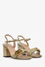 Gucci Gold Metallic T-Strap GG Marmont Sandals Size 34
