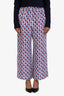 Weekend Max Mara Pink/Blue Silk Patterned Wide Leg Pants Size 2