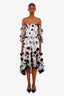 Marchesa Notte Tulle White/Black Floral Embroidery Long Dress Size 10
