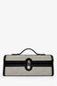 Savette Black Leather and White Canvas Slim Symmetry Pochette Top Handle
