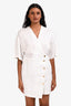 Sandro White Satin Floral Short Sleeve Button Up Dress Size 36