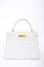 Hermès 2019 White Leather Kelly 28 'Retourne' Top Handle Bag with Shoulder Strap GHW