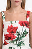 Dolce & Gabbana White/Pink Floral Print Ruched Midi Dress Size 42