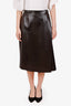 Hermès Black Leather Studded Buckle Wrap Midi Skirt Size 42