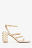 Stuart Weitzman White Leather Faux Pearl Embellished Block Heel Sandals Size 7