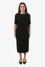 Robe midi Gucci en mélange de soie noire avec encolure à cristaux étoilés, taille 40
