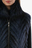 Vintage Blue Herringbone Mink Fur Collared Vest Size S