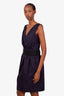 Lida Baday Purple Silk Draped Belted Sleeveless Midi Dress Size 6