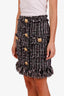Balmain Black/Pink Tweed Fringe Button Mini Skirt Size 4