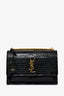 Saint Laurent 2020 Black Croc-Embossed Medium Sunset Bag