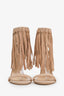 Giuseppe Zanotti Beige Suede Fringe Open Toe Ankle Wrap Sandals Size 38.5