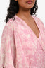 Maje Pink Gold Metallic Flowy Short Sleeve Midi Dress Size 36