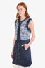 St. John Navy/White Tweed Zip Up Long Vest Size 6