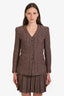 Pre-loved Chanel™ 1997 Autumn Brown/Cream Wool Blazer + Pleated Midi Skirt Set Size 34