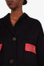 Valentino Black Wool Red Studded Leather Detail Coat Size 2