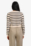 Brunello Cucinelli Cream Linen Silk Blend Sequin Detail Striped Long Sleeve Sweater Size XS
