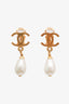 Pre-loved Chanel™ 96P Gold Tone Pearl CC Dangle Clip-on Earrings