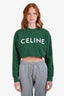 Celine Green Cotton Logo Crop Sweatshirt Size XS