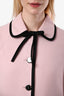 Manteau midi Prada 2019 en laine rose à col à nœud et boutons, taille 42