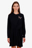 Louis Vuitton Black Cotton Long Sleeve Crystal Embellished Logo Mini Dress Size 36