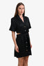 Sandro Black Linen Blend Cut Out Short Sleeve Button Down Dress Size 40