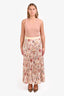 Weekend Max Mara Cream Satin Floral Pleated Midi Skirt Size 8
