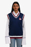 Gucci Navy/Red/White Trimmed Detail V Neck Vest Size XS
