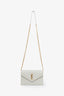 Saint Laurent White Grained Leather Wallet on Chain