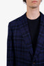 Cesare Atolini Blue/Black Plaid Single Breasted Blazer Size 56 Mens