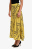 Ganni Yellow Silk Blend Printed Midi Skirt Size 34