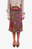 Gucci Brown Floral Print GG Wool-Blend Midi Skirt Size S