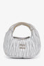Miu Miu Silver Metallic Matelassé Nappa Leather Wander Mini Hobo Bag With Strap