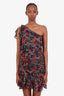 Veronica Beard Black/Multicolour Floral Silk One Shoulder Mini Dress Size 2