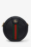 Gucci Black Leather Web Detail Ophidia Mini Round Crossbody Bag