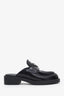Prada Black Leather Logo Plaque Mule Loafers Size 35