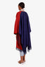 Loewe Red/Navy Wool Cashmere Leather Trim Anagram Fringe Poncho