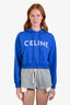 Celine Blue Cotton Cropped Logo Hoodie Size XS