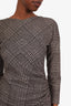 Weekend Max Mara Black/White Houndstooth Ruched Long Sleeve Midi Dress Size S