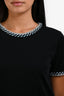 Pre-loved Chanel™ Black Cotton Short Sleeve T-Shirt with Silver and Blue Braided Trim Size 40