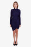 Salvatore Ferragamo Blue Ruched Long Sleeve Mini Dress Size 42