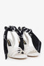 Pre-loved Chanel™ Cruise 2025-26 White/Black Lambskin Silk Scarf Ankle Strap Sandals Size 40