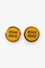 Miu Miu Gold Tone Metal Yellow Enamel Logo Round Earrings