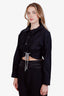 Alexander Wang Black Cropped Crystal Bow Long Sleeve Button-Up Blouse Size XS