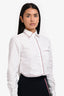Thom Browne White Oxford Grosgrain Cropped Long Sleeve Button Up Shirt Size 40